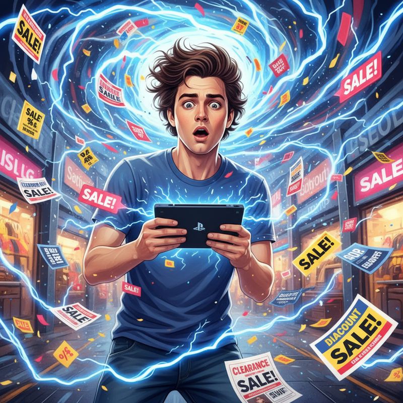 PS 포털 할인 태풍에 휘말려 어이없어하는 게이머의 모습