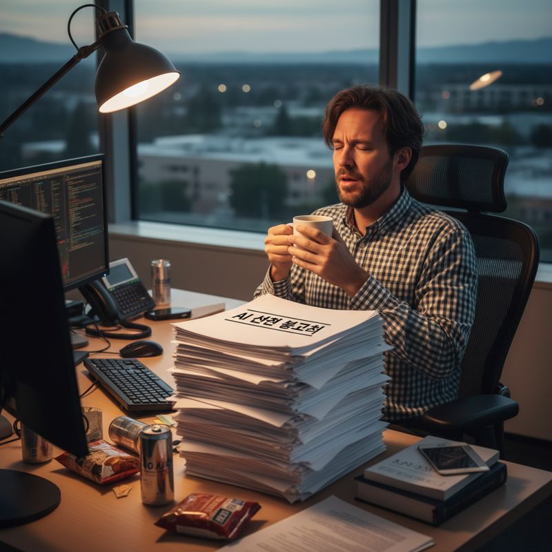 AI 안전 보고서를 들고 한숨 쉬는 피곤한 개발자