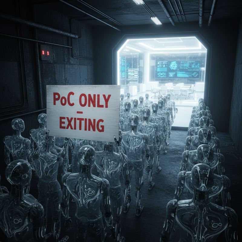 많은 AI들이 줄 서 있다가 극소수만 빛나는 문을 통과하는 풍자적인 상황