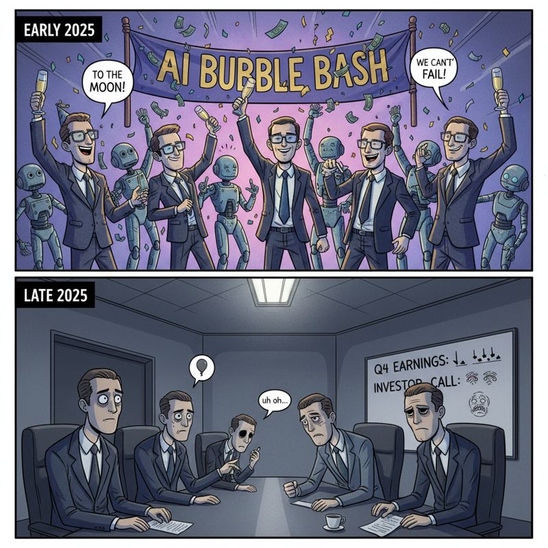 2025년 초엔 축배를 드는 AI 스타트업 CEO들, 연말엔 각자 머리를 감싸쥔 채 회의실에 울적하게 앉아있는 모습