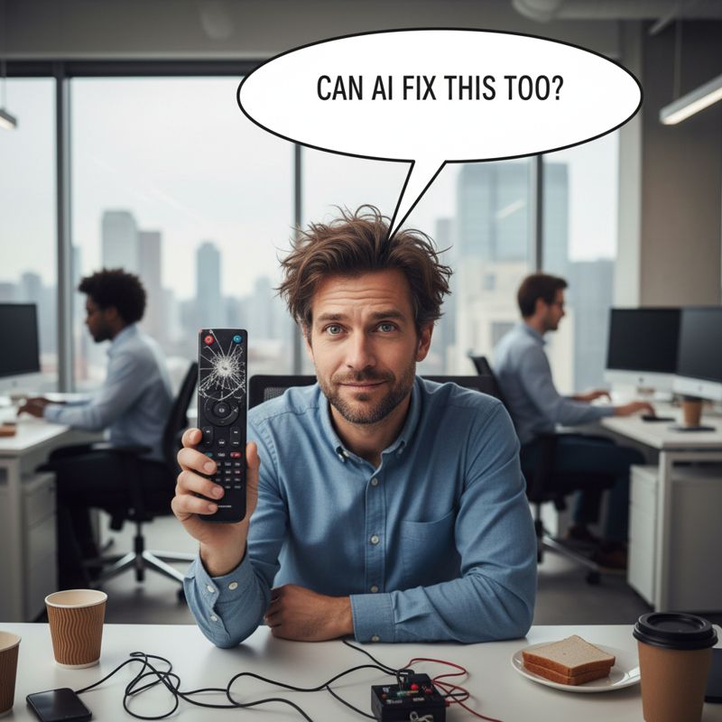 AI가 모든 걸 해결해줄 거라 믿는 직장인의 허탈한 표정