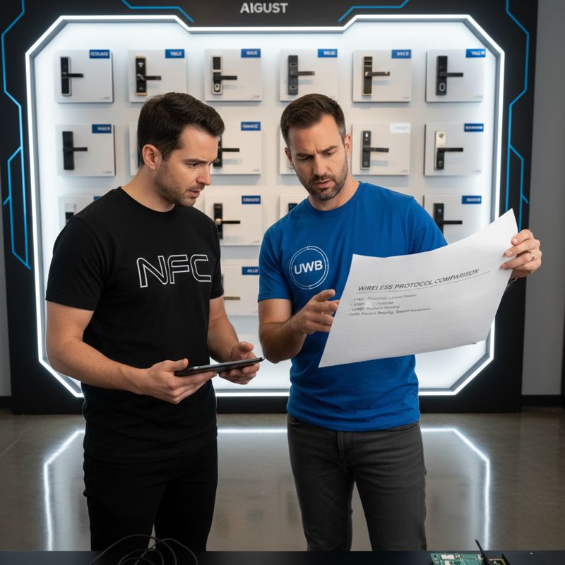 서로 다른 스마트 도어락 기술을 설명하며 혼란스러워하는 개발자들