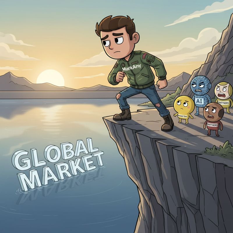 '글로벌 퀀텀 점프'를 감행하는 마크애니 캐릭터와 이를 지켜보는 한국 보안업계 이미지