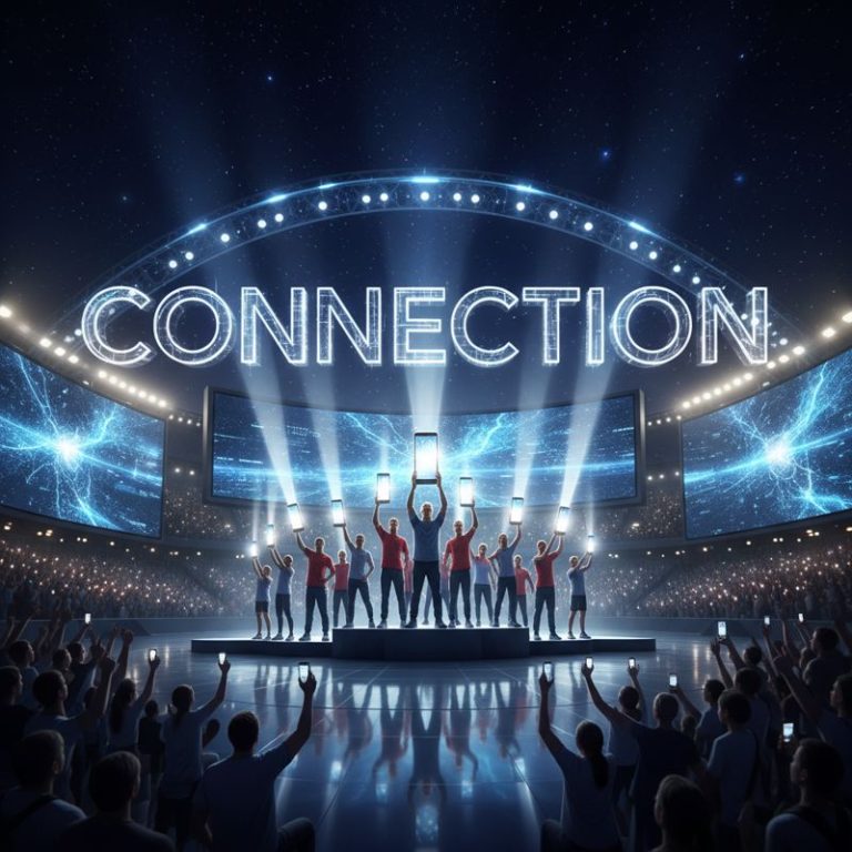 성화 대신 갤럭시폰을 드는 올림픽 선수들과 LED, '연결' 글씨가 있는 모습