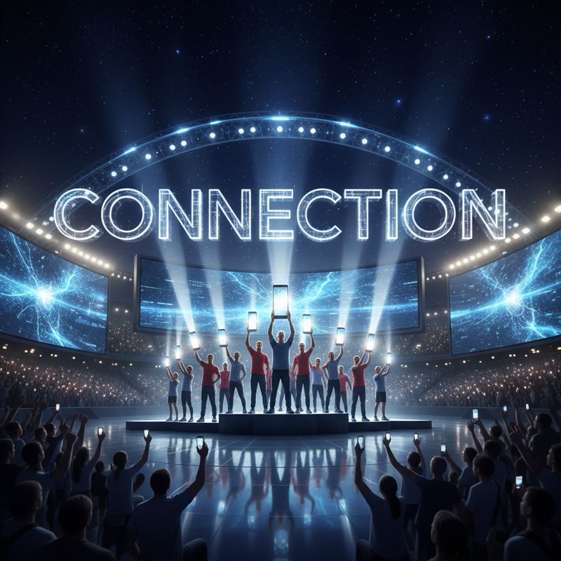 성화 대신 갤럭시폰을 드는 올림픽 선수들과 LED, '연결' 글씨가 있는 모습