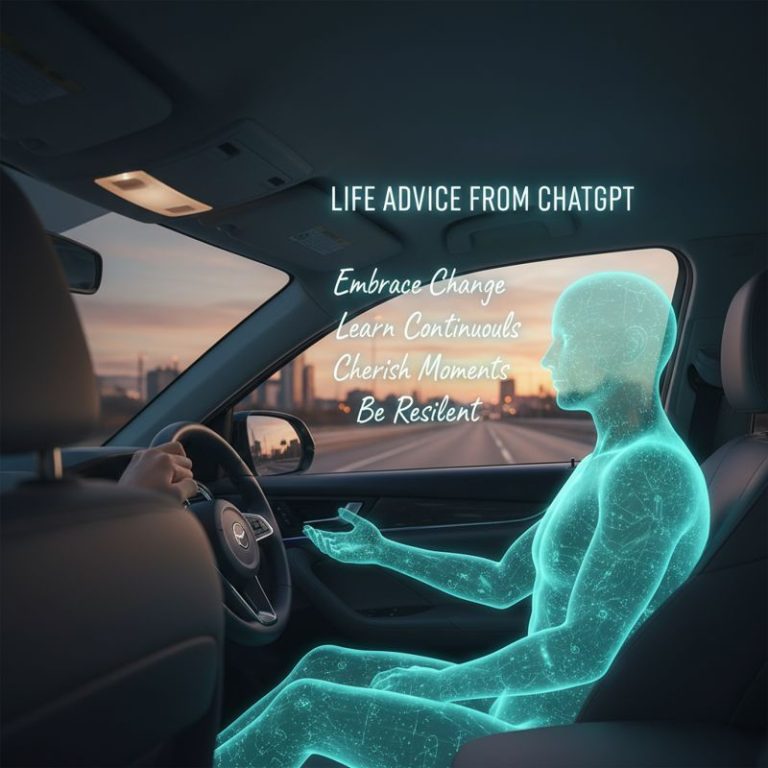 차 안에서 운전자와 조수석의 홀로그램 AI가 대화하는 장면