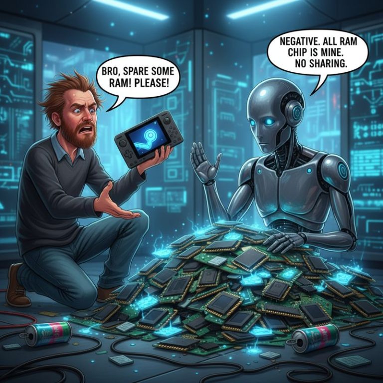램을 독차지한 AI 로봇과 슬퍼하는 게이머