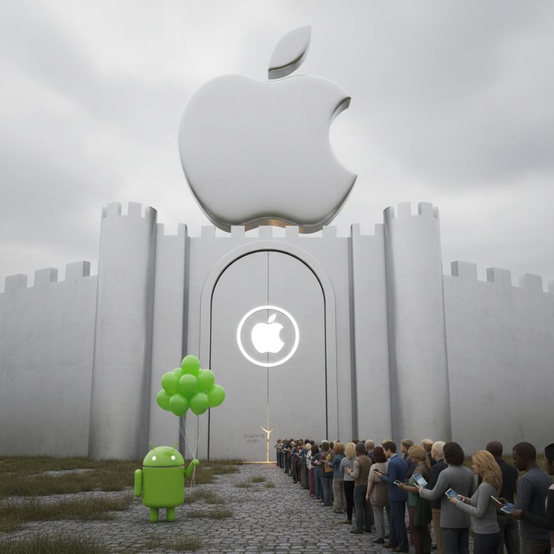 자물쇠로 막혀있던 성문을 아주 살짝 연 애플 성과, 기다리는 안드로이드 캐릭터들