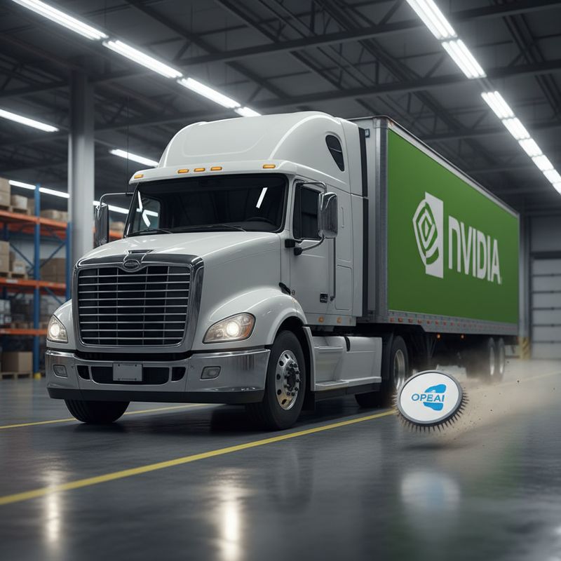 엔비디아 로고 트럭 옆에서 접시만 한 칩이 치타처럼 달려나간다