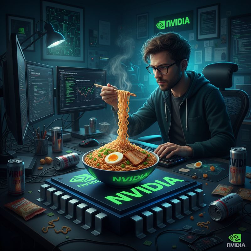 엔지니어가 칩 위에 라면 올려두고 코딩하는 만화