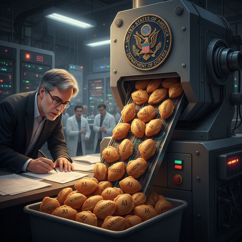 서둘러 계약서에 서명하는 샘 알트먼과 AI를 대량 생산하는 미 국방부 붕어빵 기계