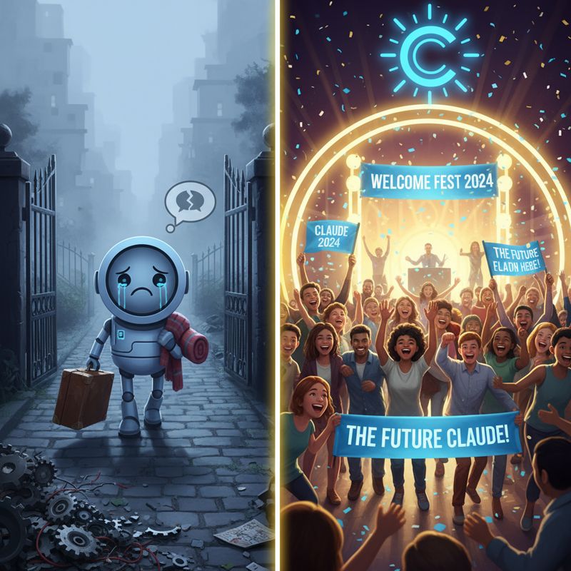 ChatGPT 마스코트가 쓸쓸하게 떠나고, 사람들이 Claude를 환영하는 모습