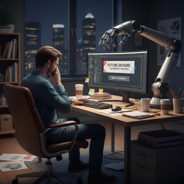 지친 디자이너와 대신 디자인하는 로봇 팔