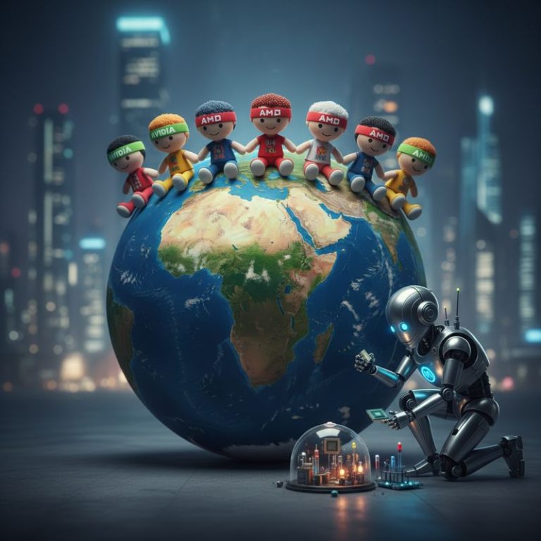 엔비디아와 AMD와 달리 혼자 칩을 만드는 메타 로고의 로봇