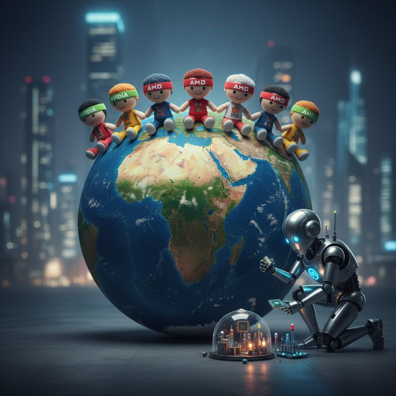 엔비디아와 AMD와 달리 혼자 칩을 만드는 메타 로고의 로봇