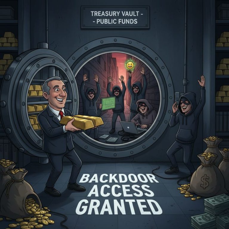 덜 잠긴 금고에서 금을 꺼내 자랑하는 공무원과 해킹을 기다리는 해커들