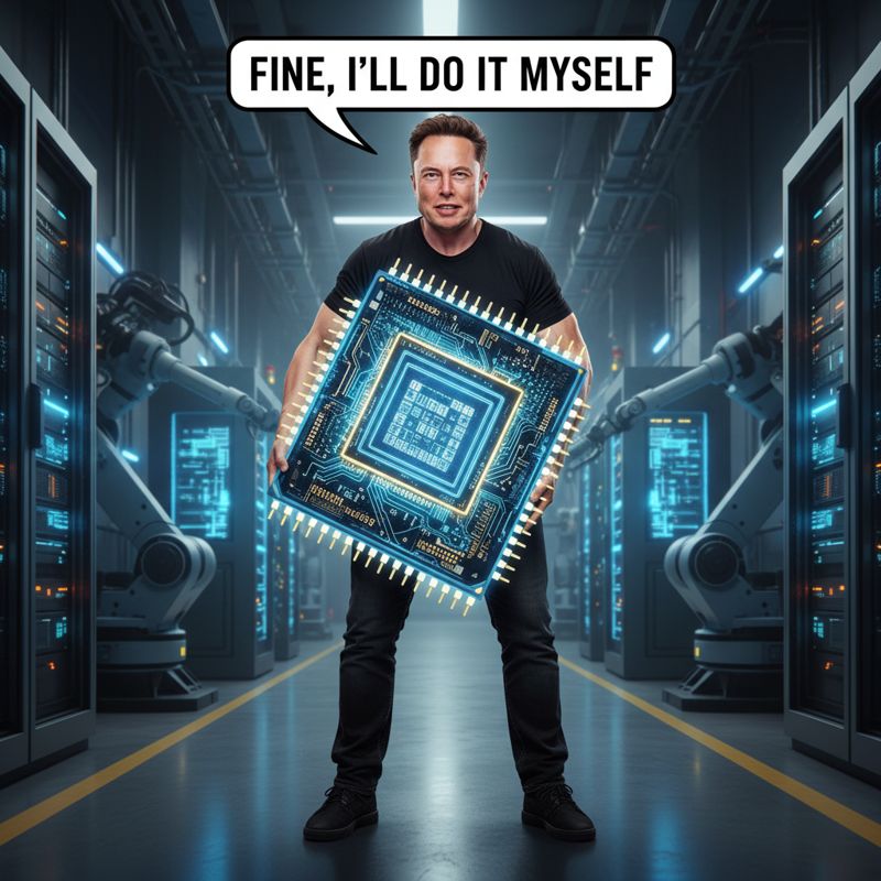 엘론 머스크가 직접 칩을 만드는 모습을 패러디한 밈 이미지