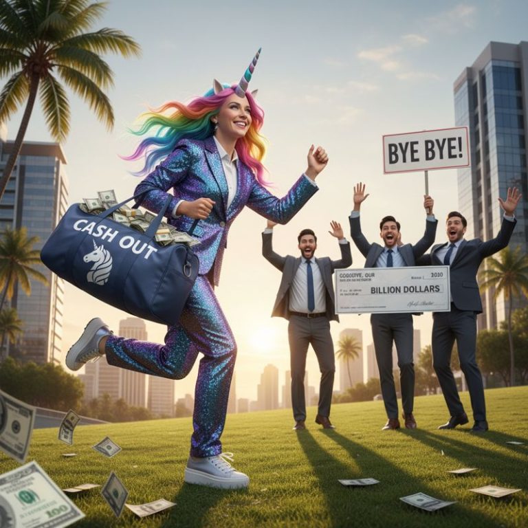 투자금을 들고 떠나는 창업자와 그를 배웅하는 투자자들