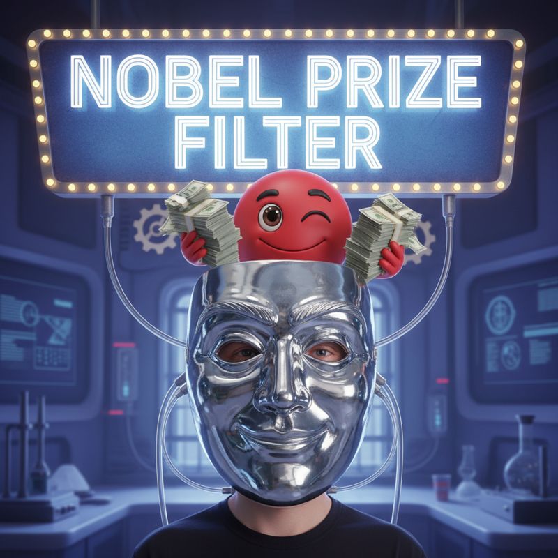 노벨상 소재 필터로 무장한 공기청정기에 감탄하는 소비자, 뒤에 흐뭇한 LG 캐릭터