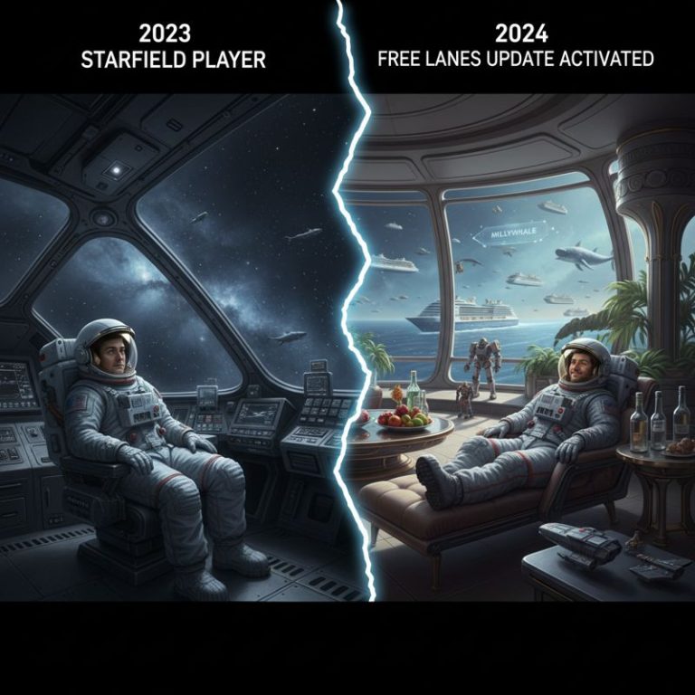 Free Lanes 업데이트 전후의 스타필드 유저의 극명한 차이: 전엔 우주에서 멀뚱, 후엔 편안함+잡다한 신상템