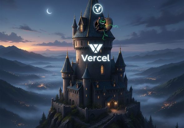 해커 복장의 고양이가 성에 숨어 들어가는 모습