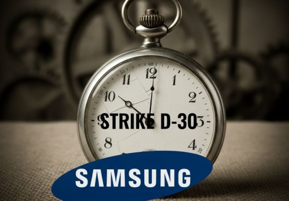 삼성전자 로고와 파업 카운트다운이 적힌 시계, 윤봉길 의사 패러디 밈