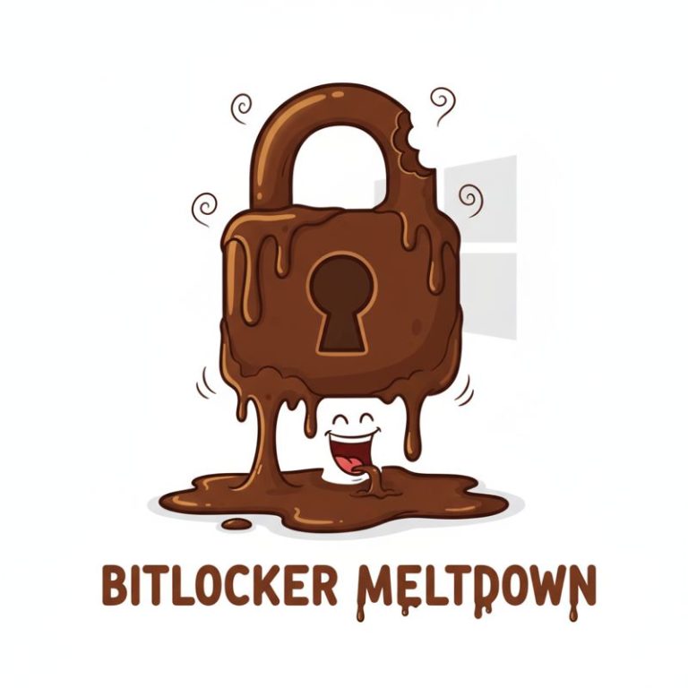 BitLocker 자물쇠가 쉽게 녹아내리는 모습의 만화적 장면