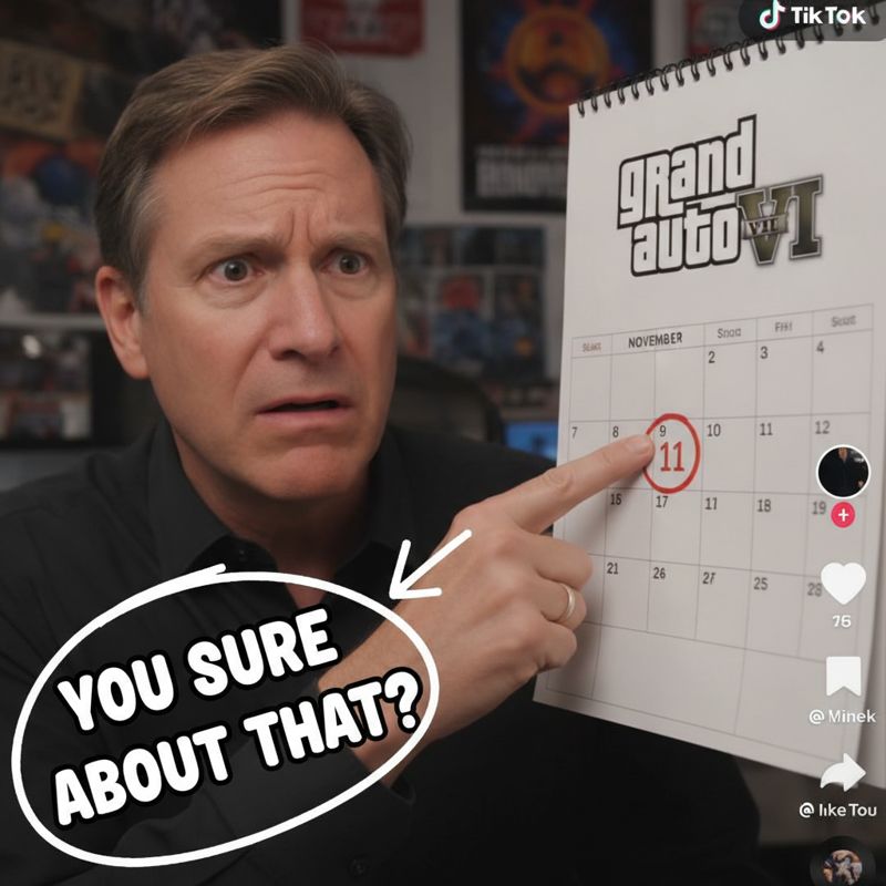 당황한 테이크투 CEO가 11월 GTA 6 출시일을 밝히는 장면, 'You sure about that?' 자막과 달력이 함께 나옴