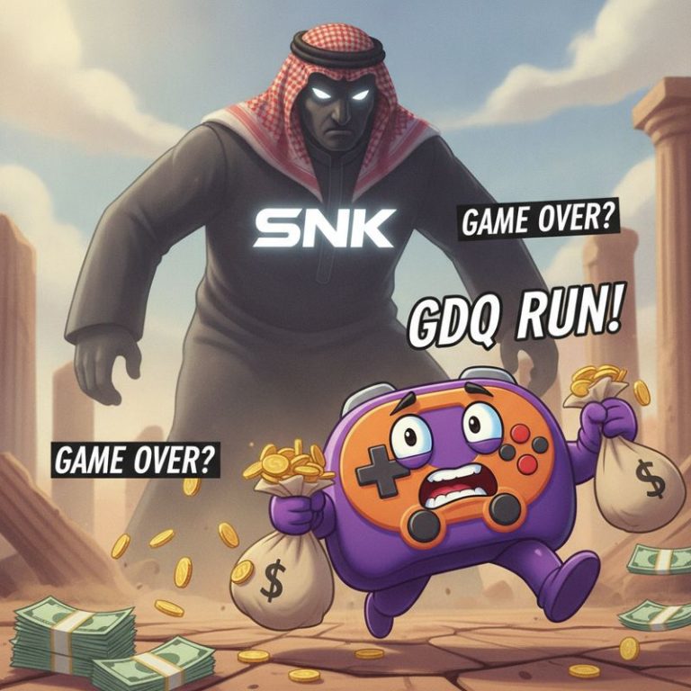 GDQ 캐릭터가 오일머니 그림자를 보고 돈다발을 버리며 도망치는 장면