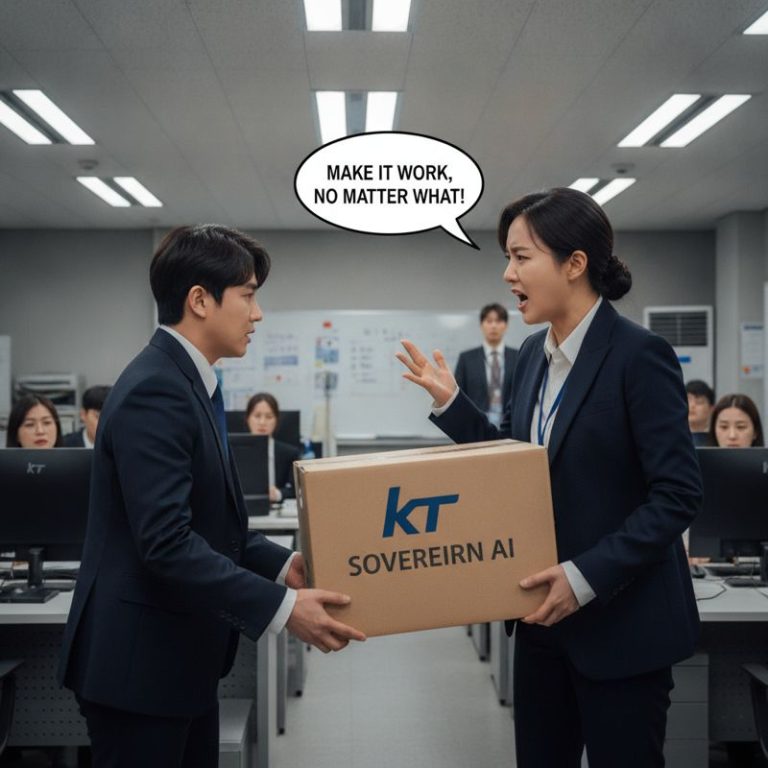 회사에서 상사에게 국산 소버린 AI 서버를 내미는 직원