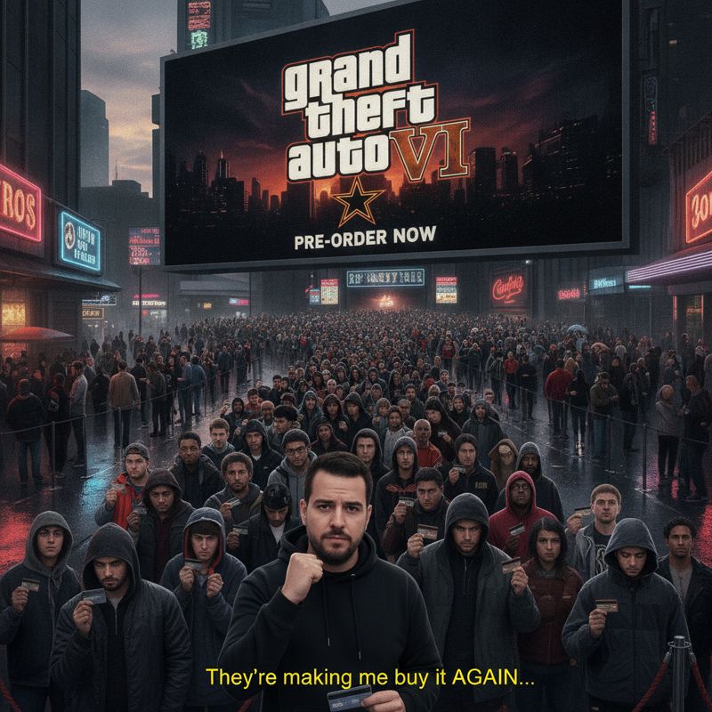GTA 6를 사기 위해 신용카드를 들고 긴 줄에 선 게이머들